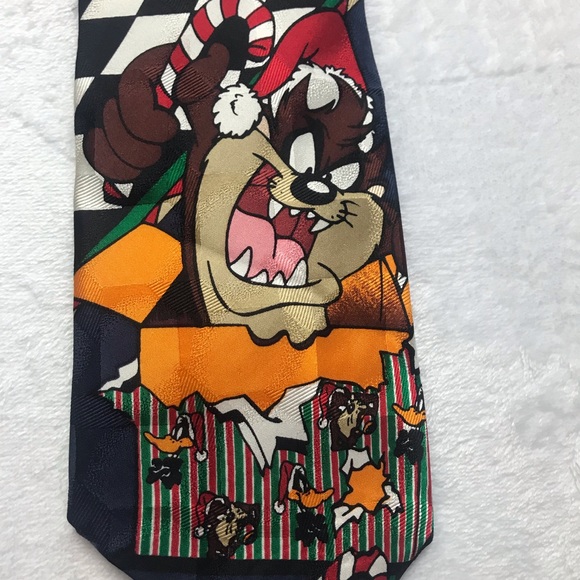 VTG Looney Tunes Mania Christmas Holiday Tie Taz Tweety Bird Bugs Bunny  *Flaw - Picture 10 of 12